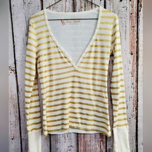 Victoria's Secret Small Tee Top Gold Waffle Long Sleeve Tee T-Shirt Casual Comfy